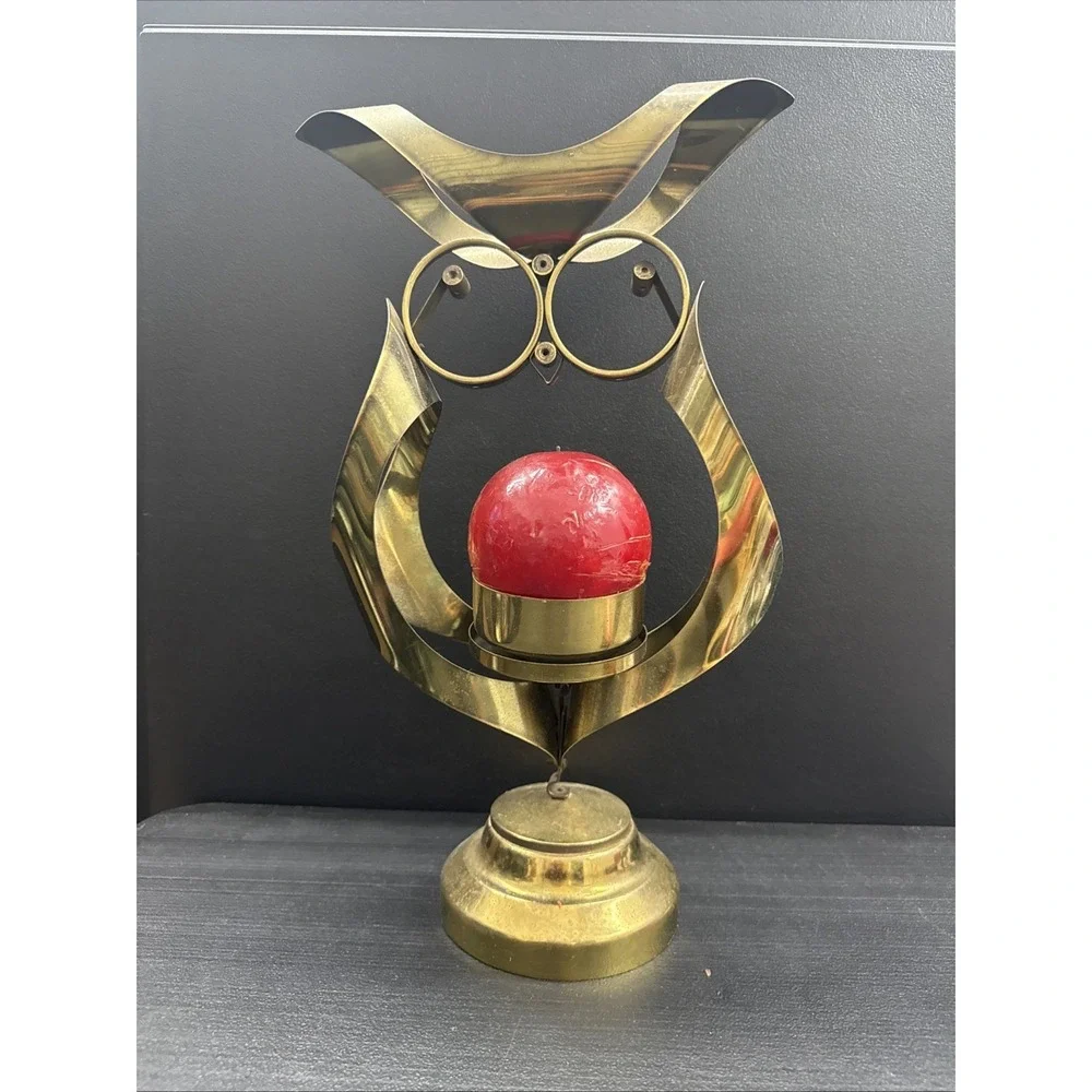 Owl Brass Candle Holder - Mascot Brass Owl Tabletop Candle Holder